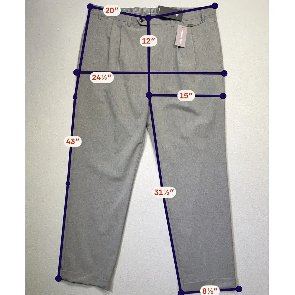 Michael Kors Men's Pleated Solid Classic Fit Pants Grey 40x32 $98